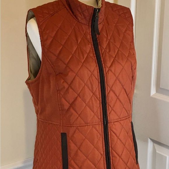 G.H. BASS Burned Orange Diamond Quilted Full Zip Vest w Hand Pockets Sz Large